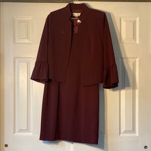 Tahari Red Bell Sleeve Mandarin Collar Midi Dress